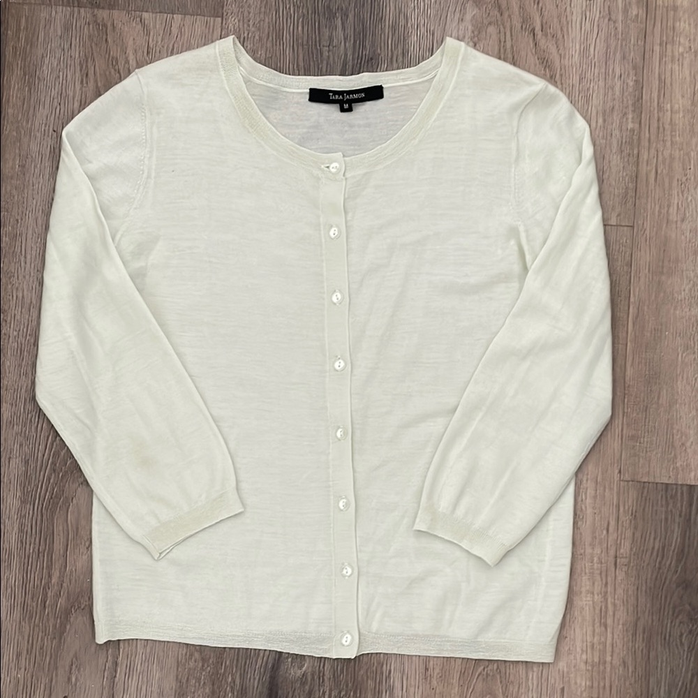 Tara Jarmon Paris Merino Wool Cardigan French Sweater Summer Lime Mint Pistachio
